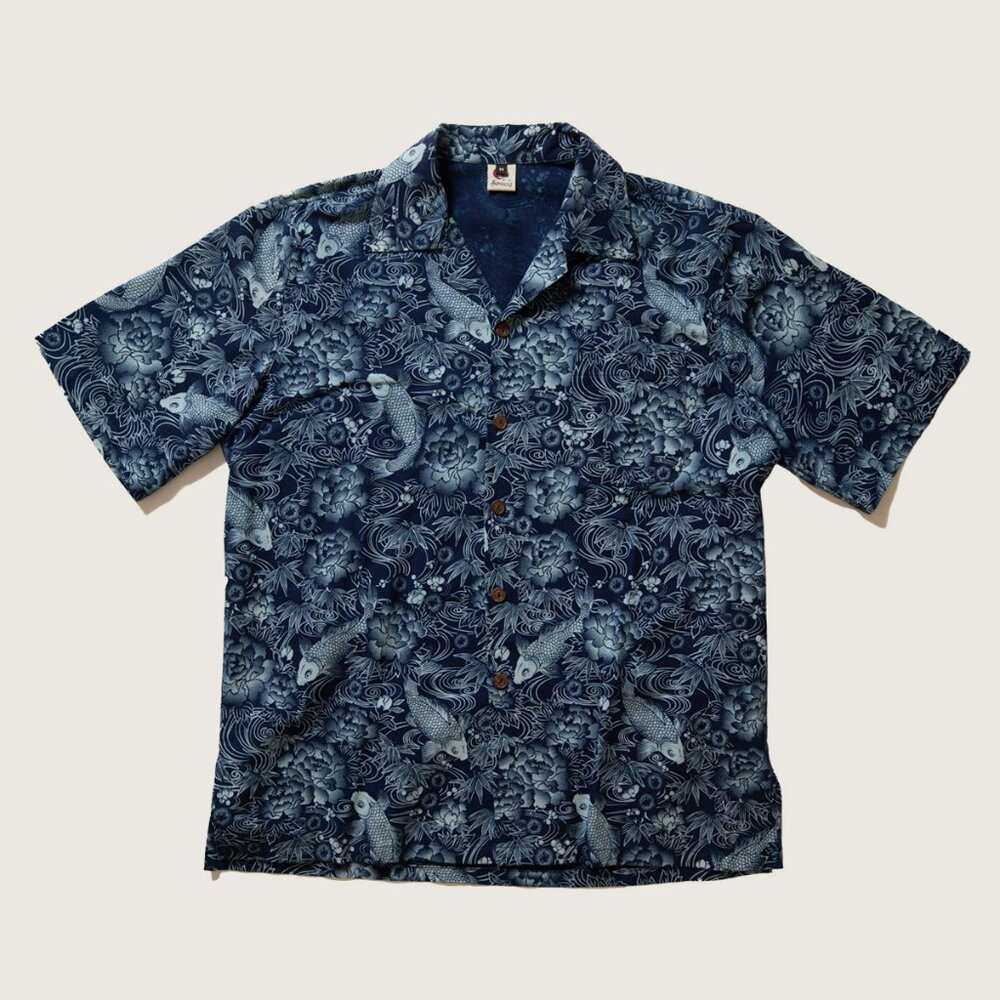 Koi Fish Blue Cotton Button Up